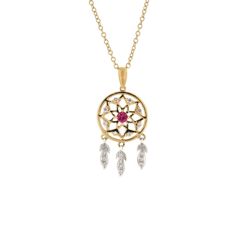 18K White & Yellow Gold Diamond & Pink Sapphire Pendant | 18K 白金及黃金钻石及粉紅宝石吊坠