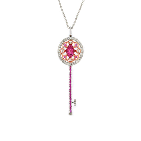 18K Rose & White Gold Pink Tourmaline & Diamond & Pink Sapphire Pendant | 18K 玫瑰金及白金粉红碧玺及钻石及粉红宝石吊坠