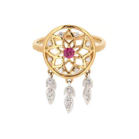 18K White & Yellow Gold Diamond & Pink Sapphire Ring | 18K 白金及黃金钻石及粉紅宝石戒指