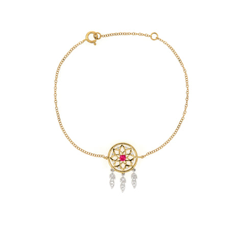 18K White & Yellow Gold Diamond & Pink Sapphire Bracelet | 18K 白金及黃金钻石及粉紅宝石手链
