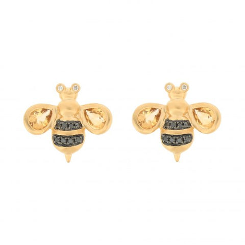 18K Yellow Gold Diamond & Black Diamond & Citrine Earrings