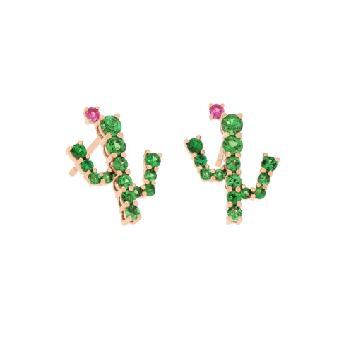 18K Rose Gold Green Garnet & Pink Sapphire Earrings | 18K 玫瑰金石榴石及粉紅宝耳钉
