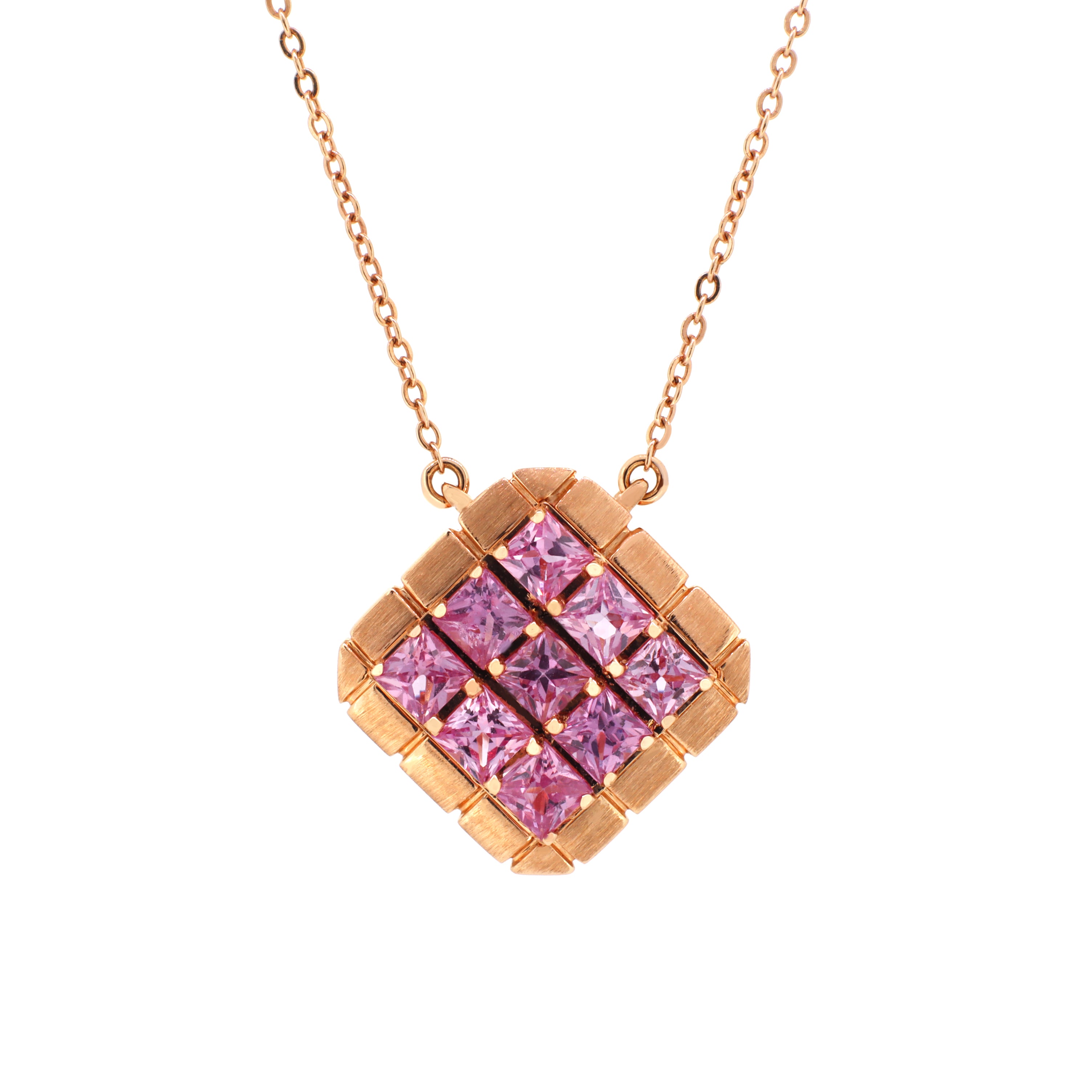 18K Rose Gold Diamond & Pink Sapphire Necklace | 18K 玫瑰金粉紅