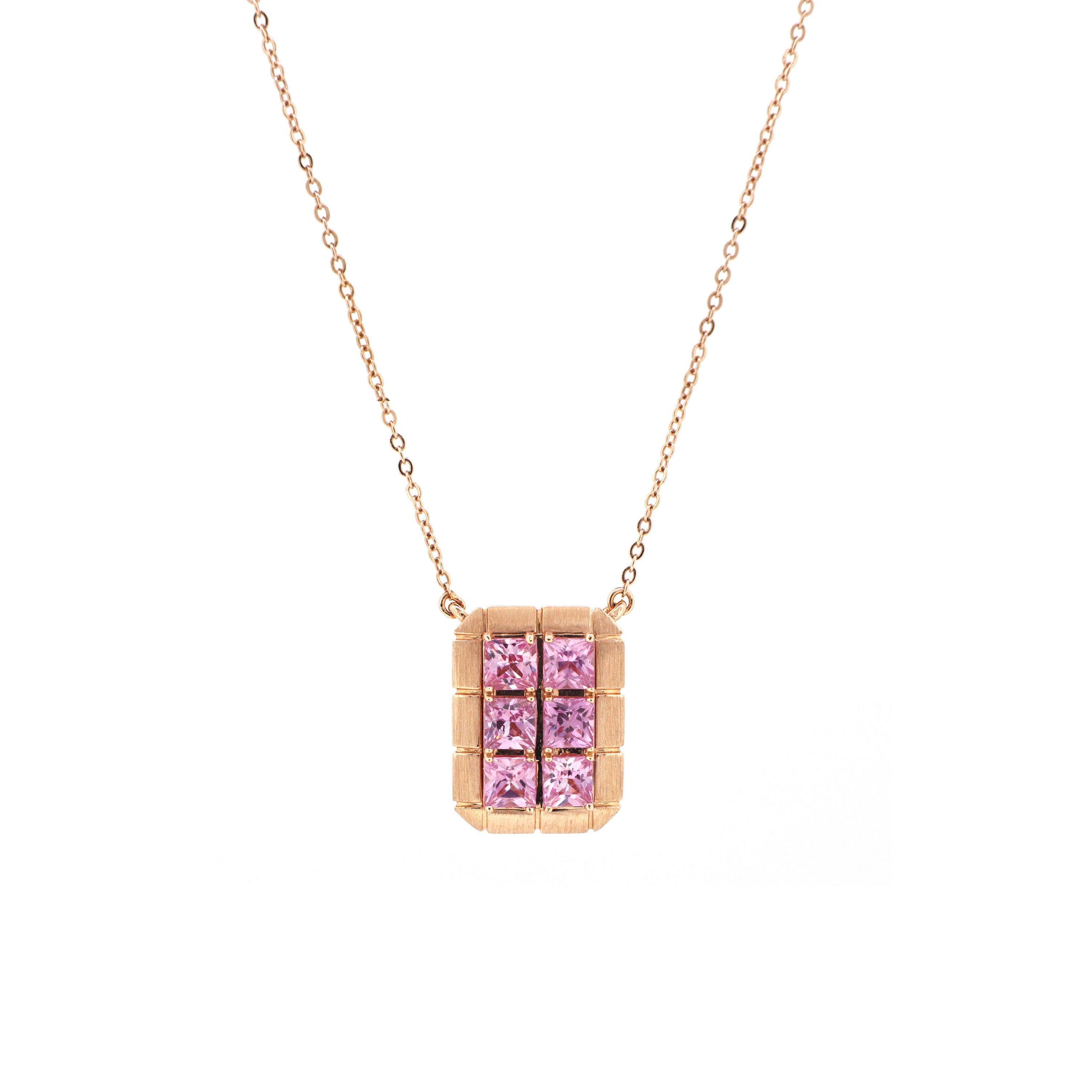 18K Rose Gold Diamond & Pink Sapphire Necklace | 18K 玫瑰金粉紅