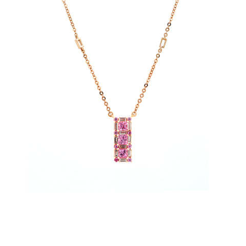 18K Rose Gold Diamond & Pink Sapphire Necklace | 18K 玫瑰金粉紅宝石及钻石项链
