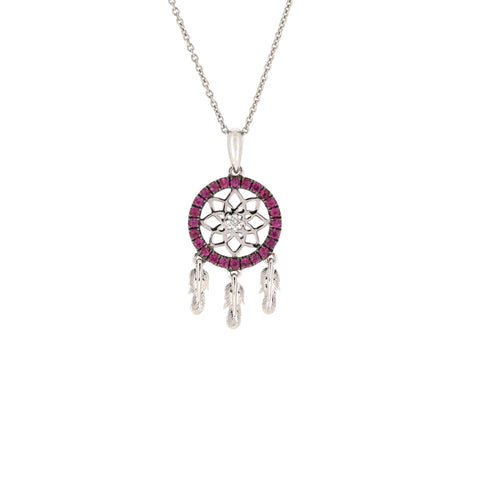 18K White Gold Diamond & Pink Sapphire Pendant | 18K 白金钻石及粉紅宝石吊坠