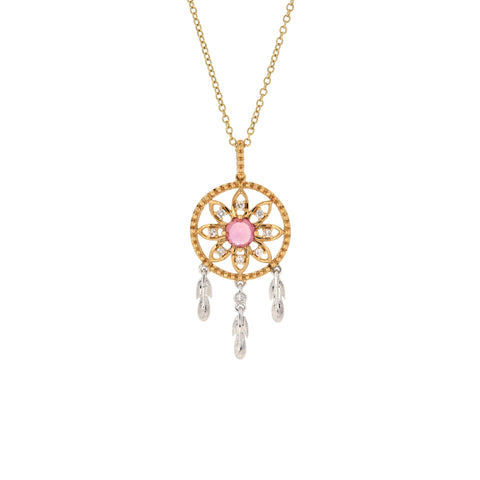18K White & Yellow Gold Diamond & Pink Sapphire Pendant | 18K 白金及黃金钻石及粉紅宝石吊坠