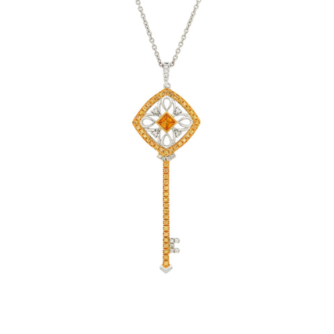 18K White & Yellow Gold Diamond & Yellow Sapphire Pendant | 18K 白金及黃金钻石及黃宝石吊坠