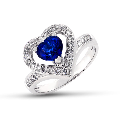 18K White Gold Diamond & Blue Sapphire Ring | 18K 白金钻石及蓝宝石戒指