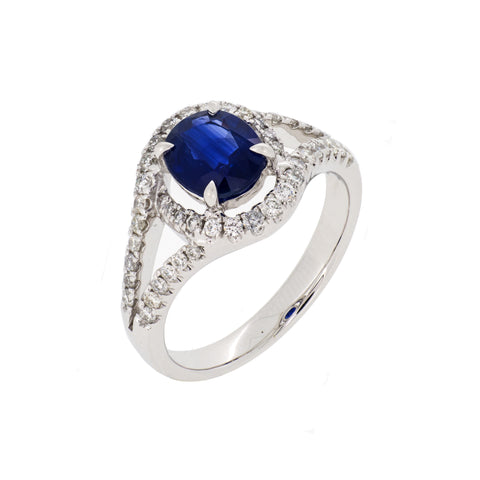 18K White Gold Diamond & Blue Sapphire Ring | 18K 白金钻石及蓝宝石戒指