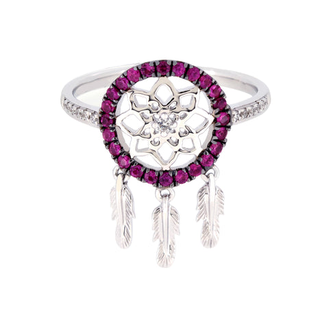 18K White Gold Diamond & Pink Sapphire Ring | 18K 白金及黃金钻石及粉紅宝石戒指