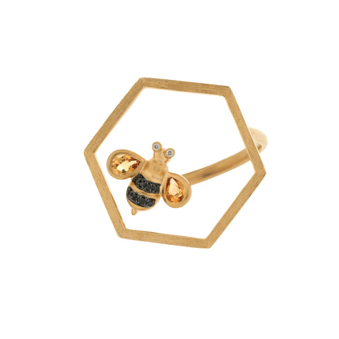 18K Yellow Gold Diamond & Black Diamond & Citrine Ring | 18K 黃金钻石及黑钻及黄水晶戒指